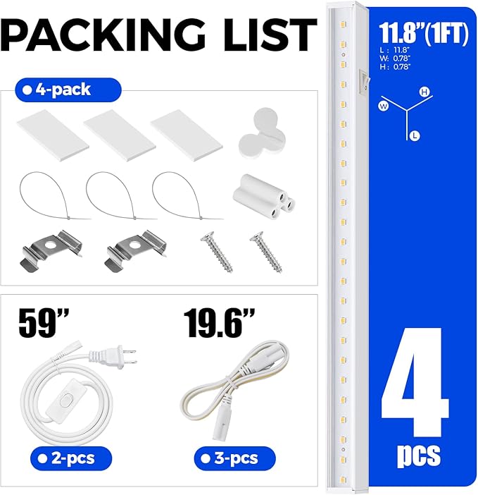 Barrina Grow Lights for Indoor Plants, Full Spectrum Sunlight, 1ft Plant Growing Lamp, LED Grow Light Bulbs, T5 Grow Light Strip, Plug and Play, Yellow, 4-Pack