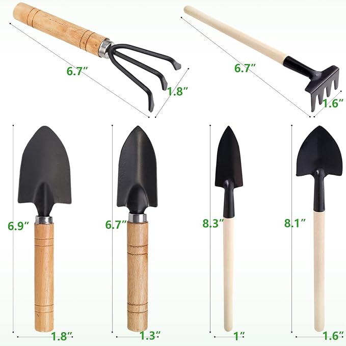 Small Garden Tool Set, 6 Pieces Iron Gardening Kit Including Hand Shovel, Transplant Shovel and Hand Rake with Wood Non-Slip Handle Perfect for Plant Lovers