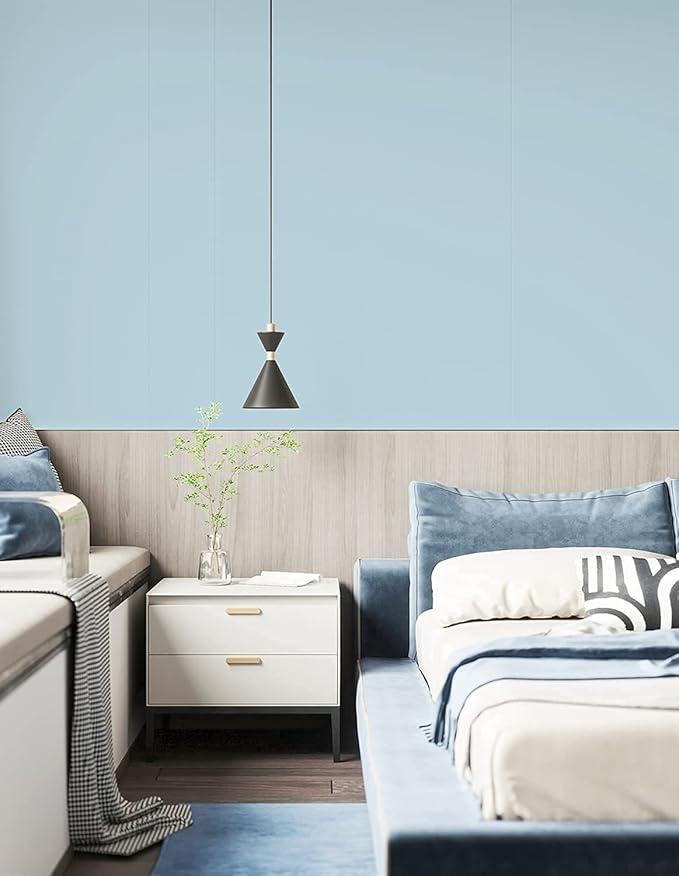 Dimoon 236''x17.7'' Blue Peel and Stick Wallpaper Contact Paper Modern Self Adhesive Wall Paper Removable Renter Friendly Textured Solid Color Shelf Cabinet Vinyl Roll (236''x17.7'',Light Blue)