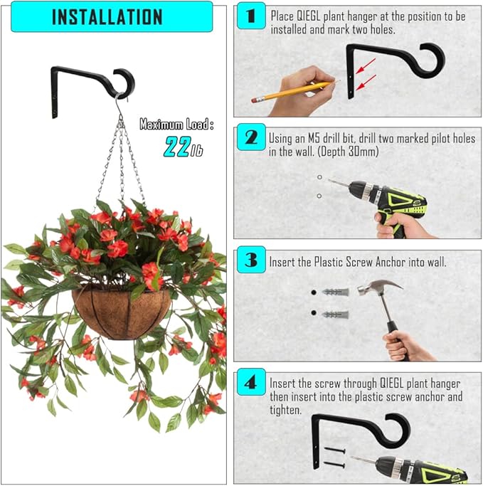 Hanging Plant Bracket 6inch Metal Plant Hook Decorative Wall Plant Hanger for Hanging Lanterns, Bird Feeder, Flower Basket, Home Decor Indoor & Outdoor (2, Silver Hammertone)