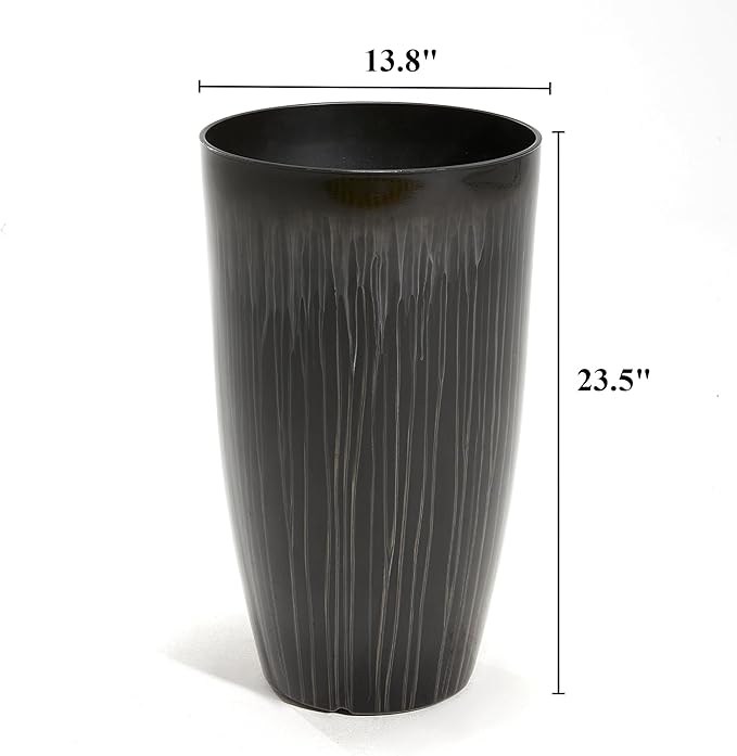 Worth Garden 23.5" H. Large Plastic Planters - Set of 2 Gradient Black Glossy Smooth Finish - Tall Plant Pots for Indoor & Outdoor Use - Decorative Lightweight Flower Pots for Front Porch, Patio, Deck