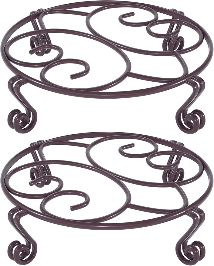 Yimobra 2 Pack Plant Stand for Flower Pot Heavy Duty Potted Holder Indoor Outdoor Metal Rustproof Iron Garden Container Round Supports Rack for Planter Bronze, Brown,10.2 Inches