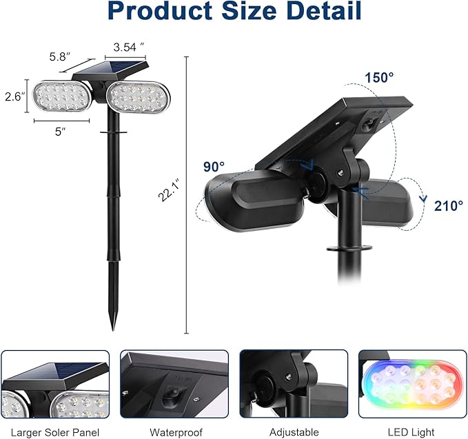 EMANER Outdoor Solar Spot Lights, Dusk to Dawn Solar Powered Landscape Spotlight Stay On, 5 Modes Super Bright Colorful Solar Stake Light for Exterior Halloween Christmas Decorations, 4-Pack