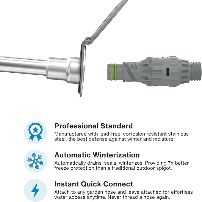 Aquor House Hydrant V1+ Frost Free Outdoor Faucet with Quick-Connect and Anti-Siphon, 8 inch, Slate Gray Polymer