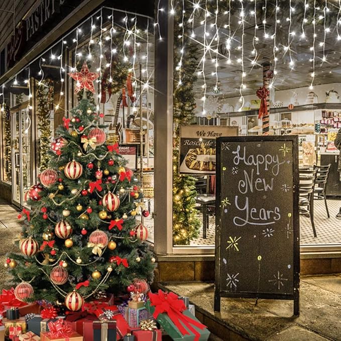 Hezbjiti Christmas Lights Decorations Outdoor, 800 LED 65.6 FT 8 Modes 150 Drops Fairy String Curtain Lights for Christmas Decor Eaves Window Party Yard Garden Indoor (Cold White)