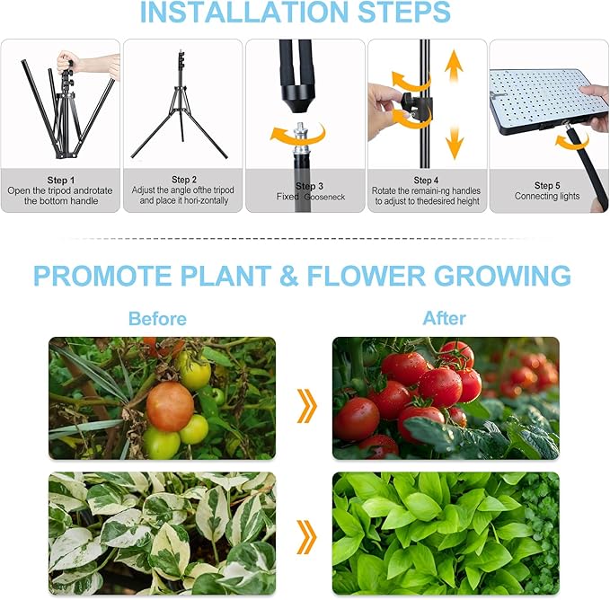 50W Standing Grow Lights for Indoor Plants, Seed Starting, Bonsai with Timer Auto On/Off, 5000 Lumen Enough Bright Like A Small Sun for Your Jungle, Daisy Chain Function, 40"-64" Height Adjustable