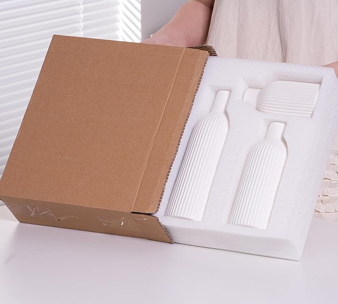 Ceramic Vase Set of 3, Flower Vases for Spring Room Decor, Kitchen Farmhouse, Modern Boho Style(White)