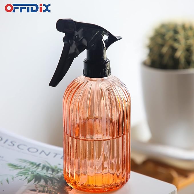 OFFIDIX Glass Watering Can, Handheld Spray Bottles, 0.4L/13.5oz Watering Spray Bottle with Adjustable Nozzle for for Indoor and Outdoor Gardening and Home Cleaning (Orange)