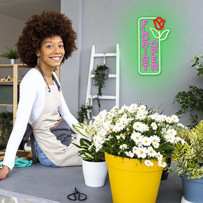 Florist Neon Sign for Business Open Neon Light Flower LED Neon Signs Colorful LED Neon Light for Flower Shop Supermarket Store Decoration