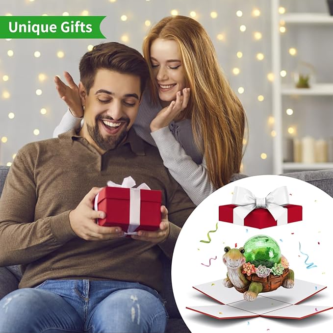 Solar Turtle Garden Statue Lights for Outdoor Decor with Cracked Glass LED Figurine Lighting Resin Succulent Tortoise Decorations Patio Lawn Yard Housewarming Mom Gifts