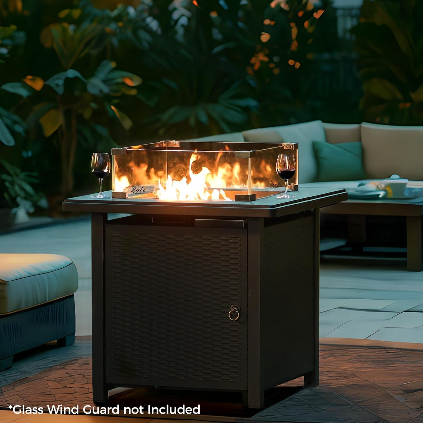 BALI OUTDOORS 50000 BTU Propane Fire Pit with Lid, 28 inch Fire Pit Table Outdoor, Black Firepits for Outside Backyard, Patio