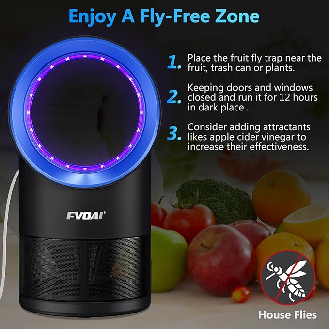 Fruit Fly Trap for Indoors, Fly Traps Indoor for Home Gnat Traps House Indoor, Bugs Trap with Time Setting, 10 Sticky Glue Boards Black