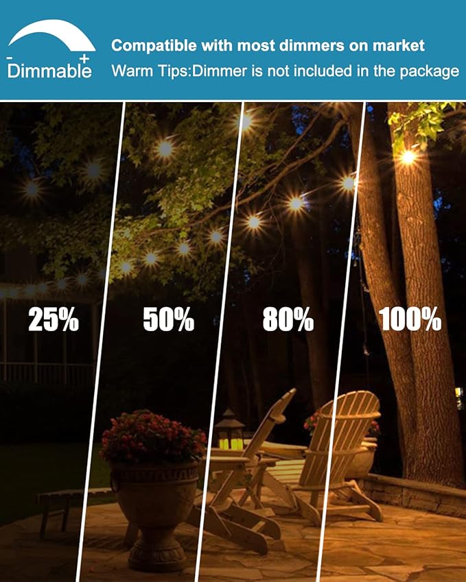 Lightdot 100FT Outdoor Led Patio Lights, ETL Listed Led String Lights with Shatterproof Edison Vitage Bulbs, Commercial Grade Hanging Light for Patio Cafe Bistro Backyard