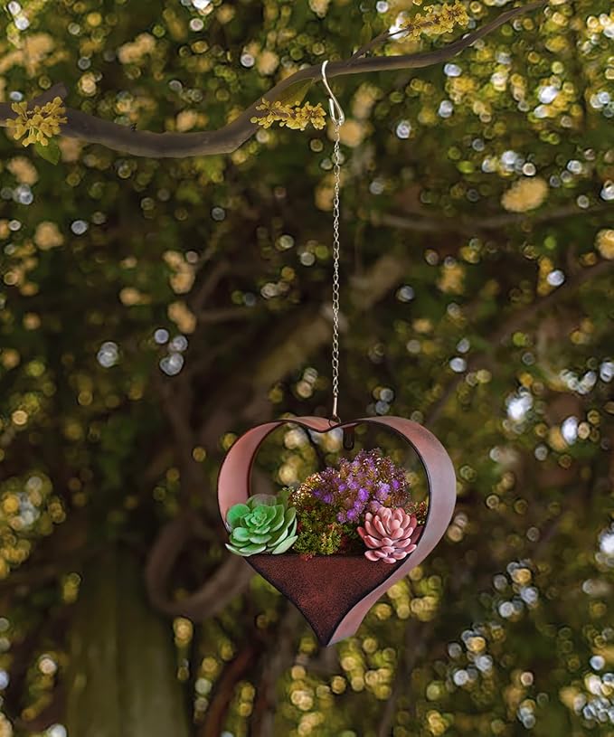 Metal Hanging Planters for Indoor & Outdoor Plants - Heart Shaped Planters for Wall or Window,Garden Patio or Indoor Decor for Women(Cooper)