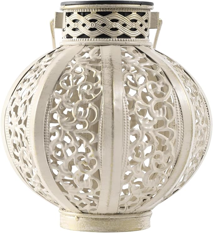 MAGGIFT 2 Pack Hanging Solar Lights for Outside,Solar Lanterns Outdoor Waterproof,Retro Hanging Lantern with Handle for Yard, Garden Decor, Gardening Gifts, Mom Birthday Gift, Beige White