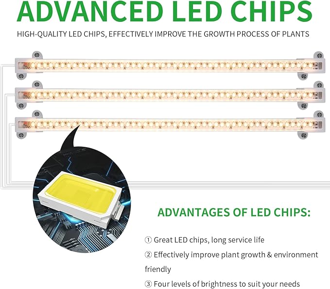 LED Grow Light Strips, Full Spectrum Plant Growing Lights for Indoor Plants 3000K, 144 LEDs Plant Lamp with 3/9/12H Timer, 10 Dimmable Levels, 3 Head 13 Inches