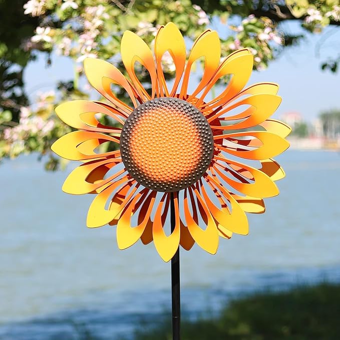 Wind Spinners for Yard and Garden Large, Wind Spinner Outdoor Metal Large, 84 Inch Wind Sculptures Birthday Gifts for Women(Double Sided Sunflower)