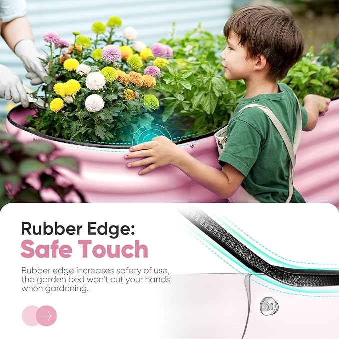 KING BIRD Raised Garden Bed 2.85 ft Tall 6 in 1 Galvanized Planter Garden Box Outdoor for Gardening, Deep Root Vegetables, Flowers 47.2X23.6X34.2 in, Pink