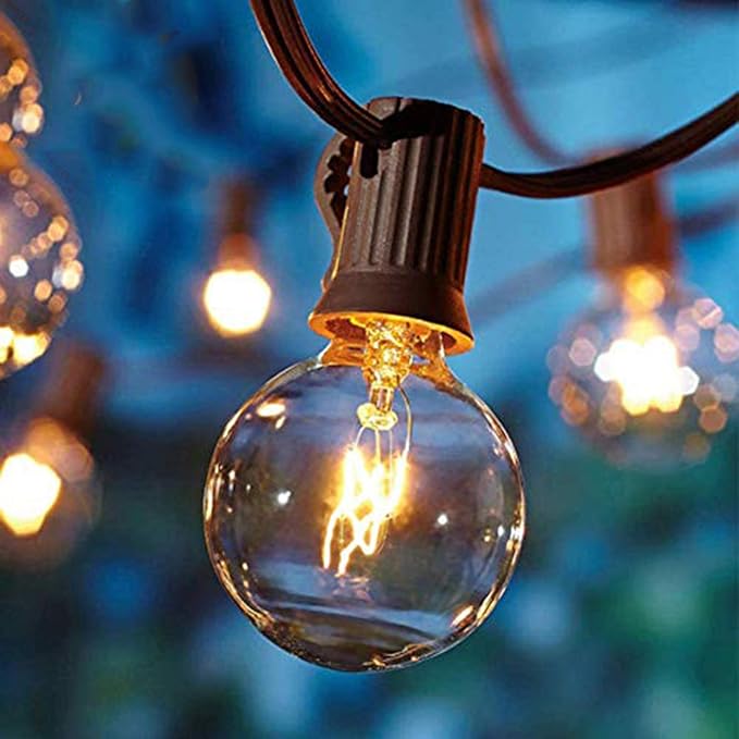 G40 Outdoor String Lights, 50Ft Hanging Outdoor Patio Lights with 53 Clear Globe Bulbs (3 Spare), Connectable Backyard Lights for Indoor Outdoor Porch Balcony Party Commercial Decoration- Brown Wire