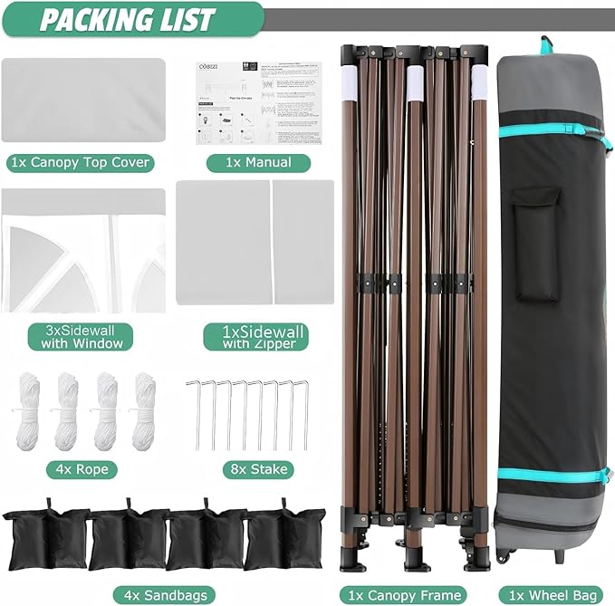 COBIZI 10x15 Pop Up Canopy Tent Heavy Duty with Sidewall, Commercial Outdoor Easy Pop Up Gazebo for Party Wedding All Weather Waterproof UV 50+ with Roller Bag(Leg Upgraded),White