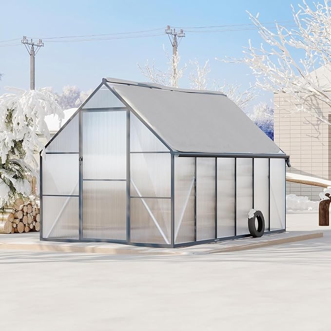 Greenhouse 6x9 FT Aluminum-Framed Heavy Duty Polycarbonate with Quick Setup Structure and Roof Vent Large Enhanced Outdoors Green House Kit