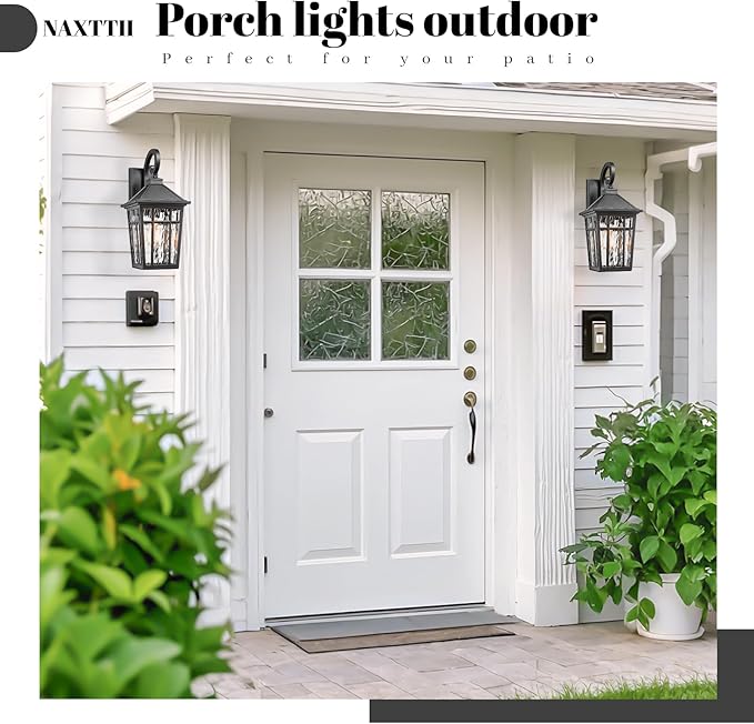 Porch Lights Outdoor Waterproof Exterior Lighting Fixtures 18 Inch Large Size Aluminum Outdoor Wall Lights with Water Ripple Glass E26 Socket