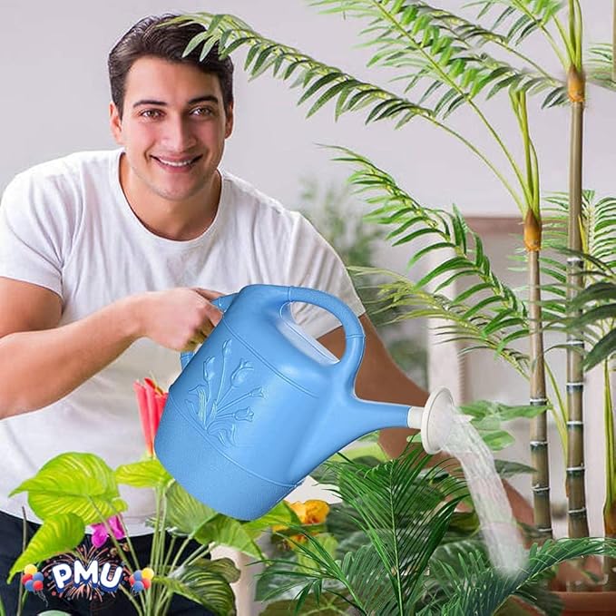 PMU 2 Gallon Watering Can - Garden Watering Can for Indoor & Outdoor Plants - Plastic Water Can with Detachable Sprinkler Head - Large Water Pot, Made in USA - Blue Pkg/1