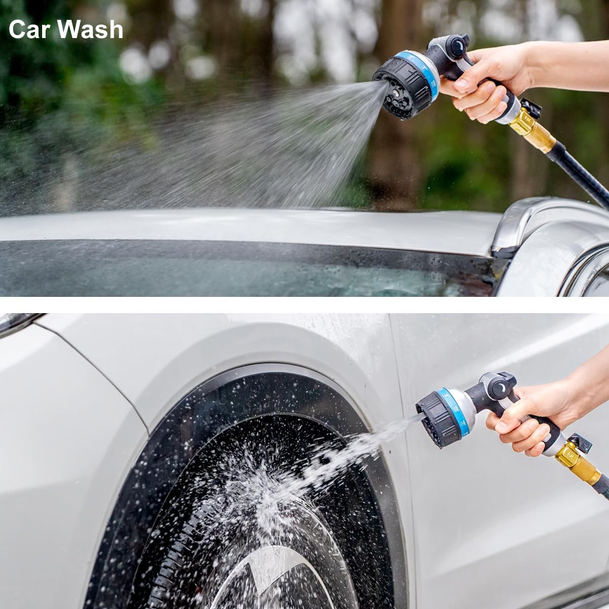 FANHAO Heavy Duty Garden Hose Nozzle, Metal Water Hose Sprayer with 10 Spray Patterns, Thumb Control, On Off Valve, High Pressure Water Nozzle for Plants Watering, Car and Pet Washing, Blue