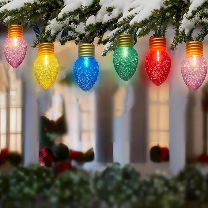 Jumbo Christmas Lights String,16FT C7 Giant Christmas Lights Decorations Connectable Hanging Lights with 10 Multicolor Strawberry Big Bulb for Roof Yard Garden Outside Decor