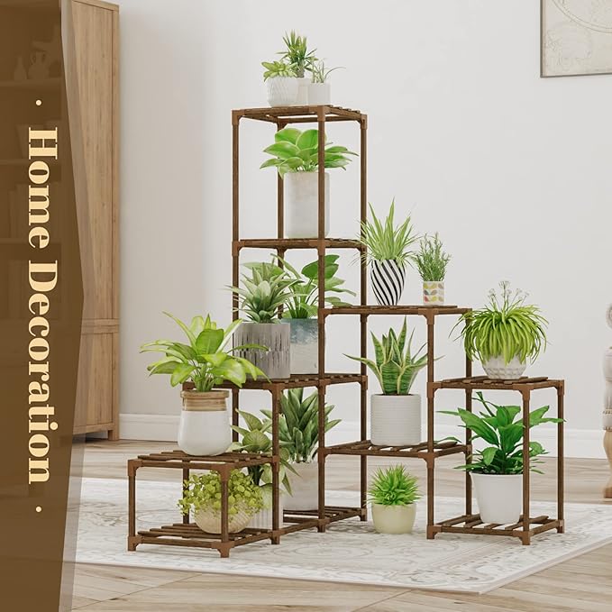 Bamworld Plant Stand Indoor Corner Plant Shelf Wood Plant Holder 8 Pots for Multiple Plants Home Decor for Gardening Gifts