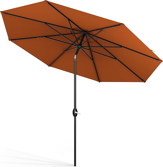 Midtown Umbrellas Sunbrella Umbrella 9 Feet Outdoor Umbrella With Terracotta Acrylic Fabric - Auto-Tilt Aluminum Frame Patio Umbrella For Backyard, Deck, Garden, Pool - Black Pole