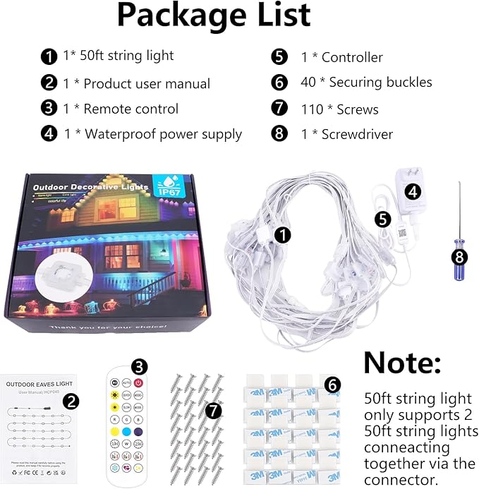 Permanent Outdoor Lights for House,50FT Eave Lamps with 30 RGB LED,IP67 Waterproof Year-Round Outdoor Decorative Lights with APP & Remote Control for Garden Party Christmas Holidays