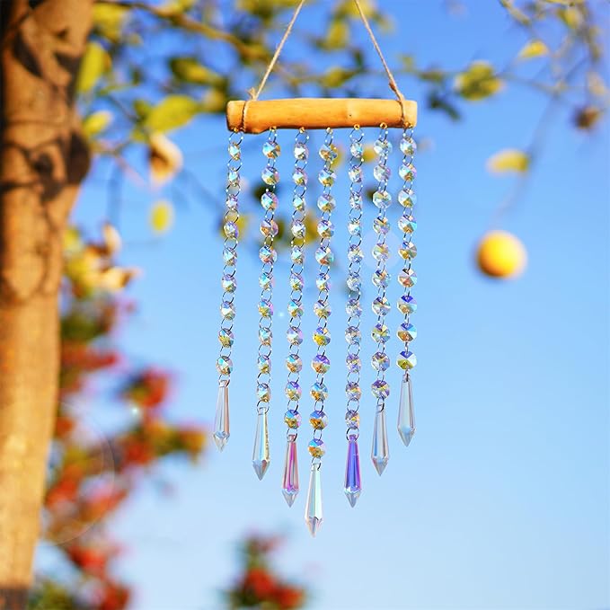 Hanging Crystal Prism Suncatcher Ornament Crystal Wind Chimes Colorful Glass Beads Chain Pendant Decorative