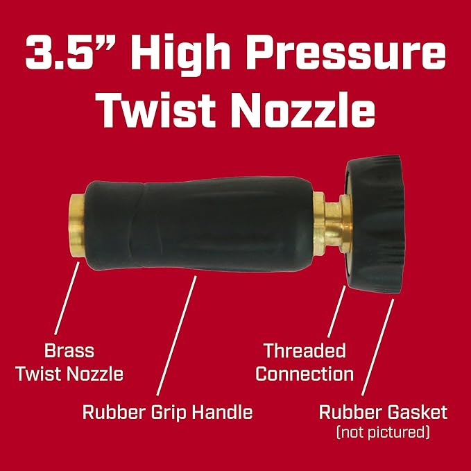 Chapin 6-9472: High Pressure 3.5-inch Brass Twist Hose Nozzle, Heavy-Duty Adjustable Garden Hose Nozzle, Gardening, Watering and Irrigation, Outdoor Cleaning, Black