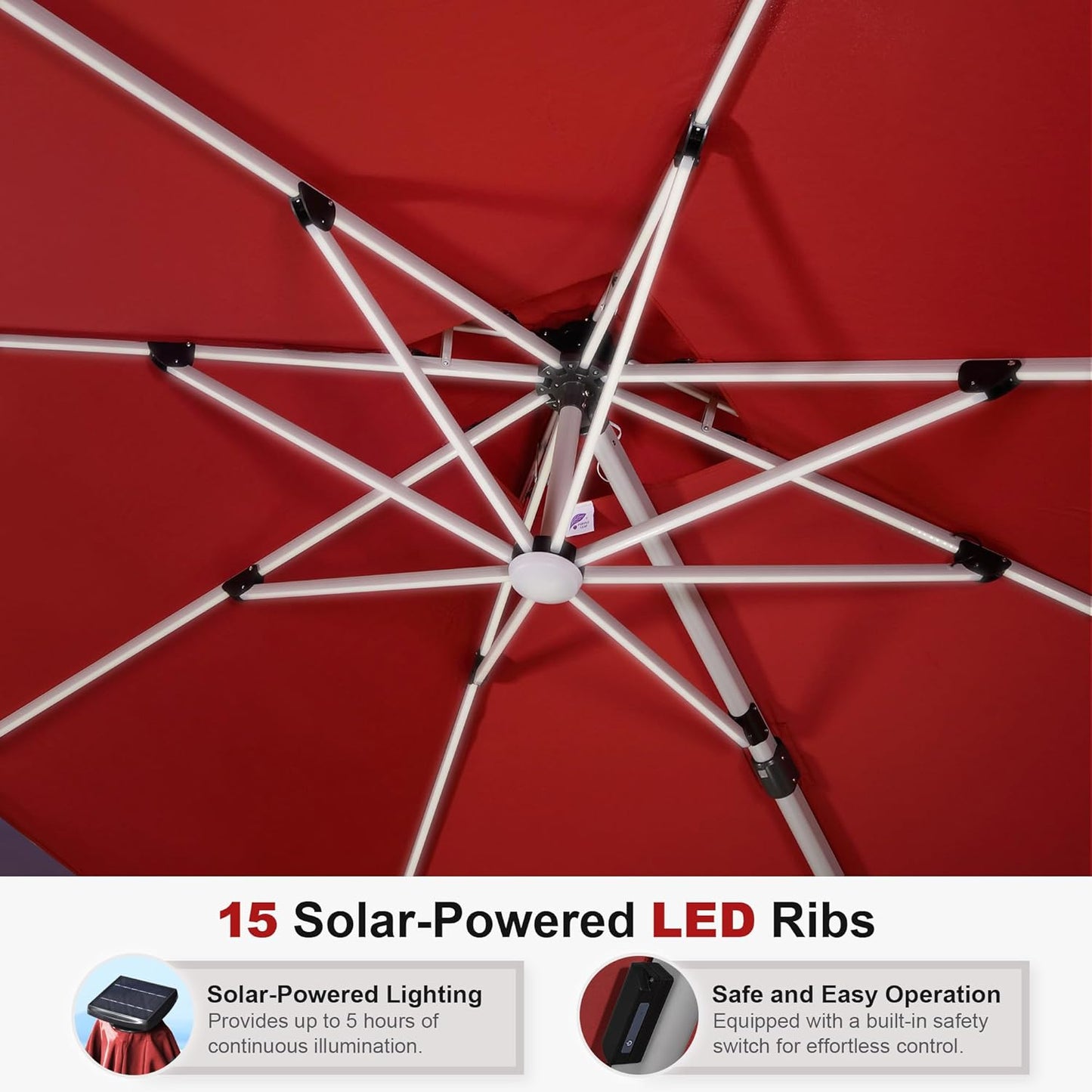 PURPLE LEAF 9' X 12' Solar Powered LED Rectangle Patio Umbrella Offset Cantilever Umbrellas Outdoor Market Umbrella Double Top Deluxe Garden Umbrellas, Terra