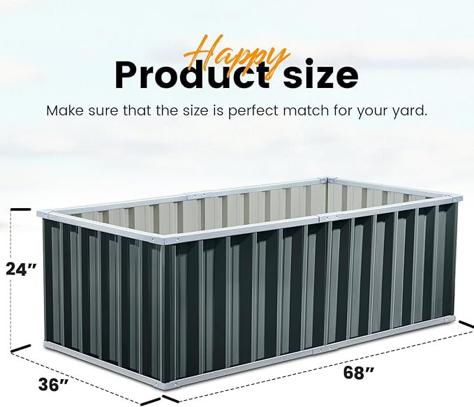 KING BIRD Raised Garden Bed 68" x 36" x 24" Heightened Galvanized Steel Metal Planter Box Outdoor for Deep-Rooted Vegetables, Flowers, Large Raised Bed Kit (Dark Grey)