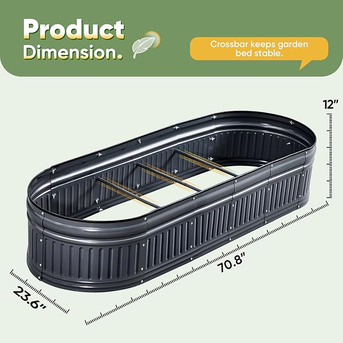 KING BIRD Raised Garden Bed Kit 2025 Upgraded Modular DIY Galvanized Planter Garden Box Outdoor for Gardening, Vegetables, Flowers, Elegant Roman Column Design, 71x24x12 in, Dark Grey