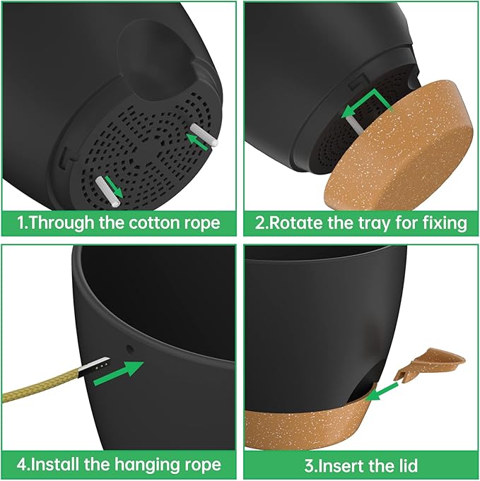 ZMTECH 6.5 Inch Hanging Planters for Indoor Outdoor Plants, 2 Pack Self Watering Hanging Plant Pots with Drainage Holes and Removable Saucer, Plastic Flower Hanging Pots with Watering Lip (Black)