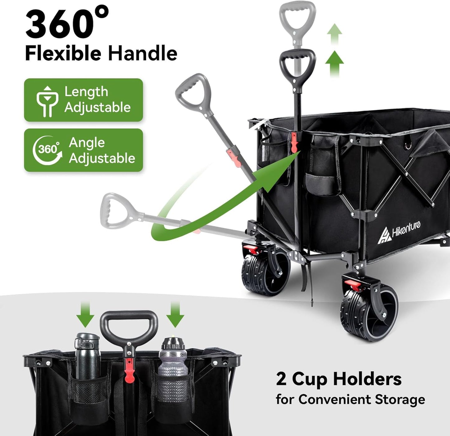 Hikenture Collapsible Wagon Cart, 330lbs Capacity Beach Wagons with Big Wheels for Sand, Heavy Duty Foldable Cart with Brakes, Portable Utility Folding Garden Cart for Outdoor