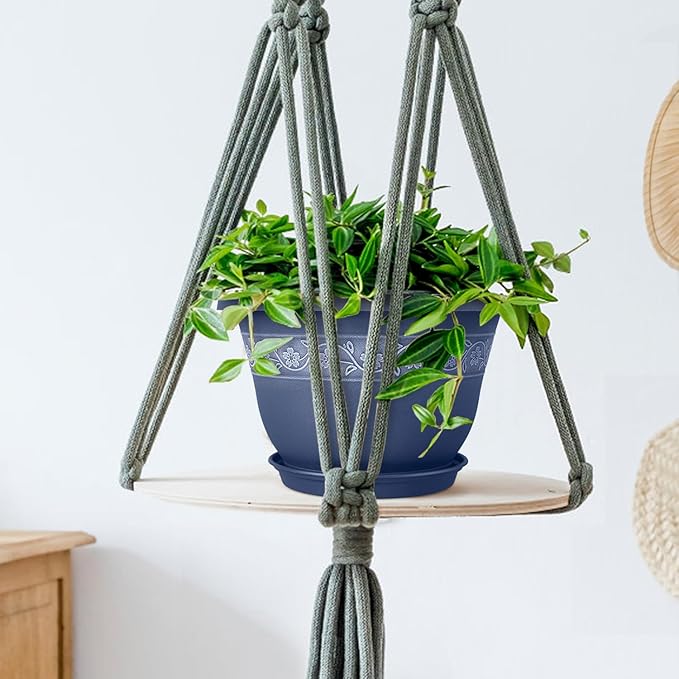 10 Inch Plant Pots with Drainage Hole - Lightweight Flower Pots for Herbs and Flowers - Home Decor Plastic Planters for Indoor Outdoor Plants- Pack of 4 (Blue, 10 inch)