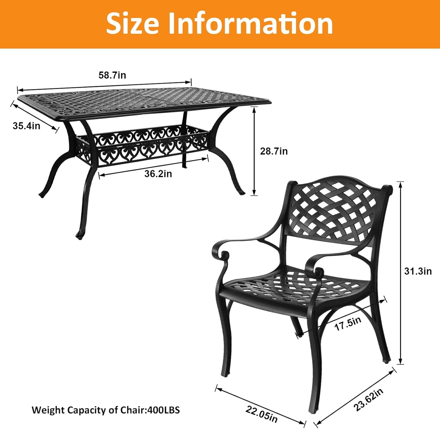 Cast Aluminum Outdoor Dining Set 5 Piece, Patio Dining Table and Chairs Set of 4, Garden Metal Conversation Table Set for Balcony Porch