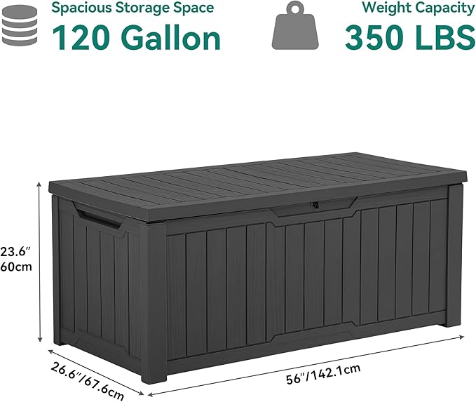 YITAHOME 120 Gallon Outdoor Storage Deck Box, Large Resin Patio Storage for Outdoor Pillows, Garden Tools and Pool Supplies, Waterproof, Lockable, (Dark Grey)