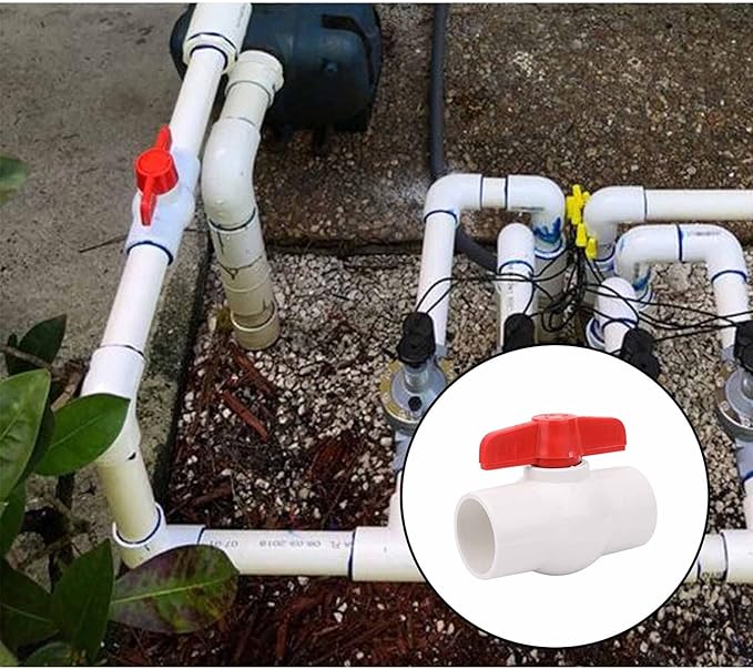 2Pcs 1-1/4" PVC Ball Valve Water Pipe Shut-off Valve Socket with Red T-Handle for Cold Water Supply lines, Irrigation Pipe fitting System(Socket x Socket), Schedule 40