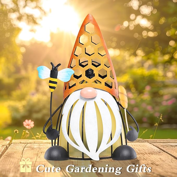 MUMTOP Solar Lights Outdoor Decorative Funny Gnome Waterproof Solar Powered LED Lights Metal Yard Art Decorations for Patio Garden Outside Lawn Backyard Balcony Decor