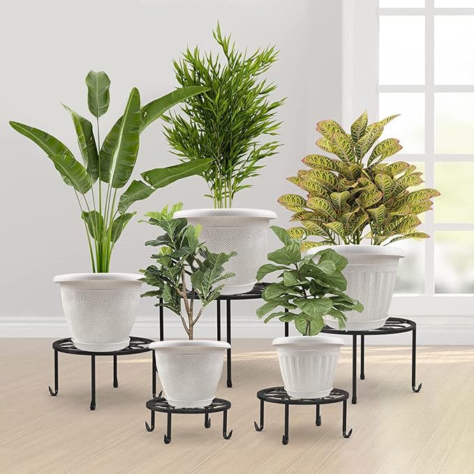 Plastic Flower Pots Planters for Indoor Plants, 4 Pack 12 Inch White Plant Pots with Drainage Hole & Tray, Modern Decorative Large Plant Pot with Saucer for Indoor Outdoor Plants Garden House Planter