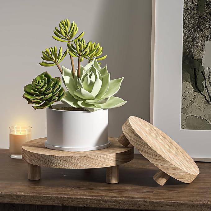 3 Pcs Wood Plant Stand Indoor Outdoor, Round Wood Riser for Decor 6/8/10" Wooden Stool Display Stand Flower Pot Holder Small Planter Tray Modern Potter Decorative for Desktop Counter Room (Natural)