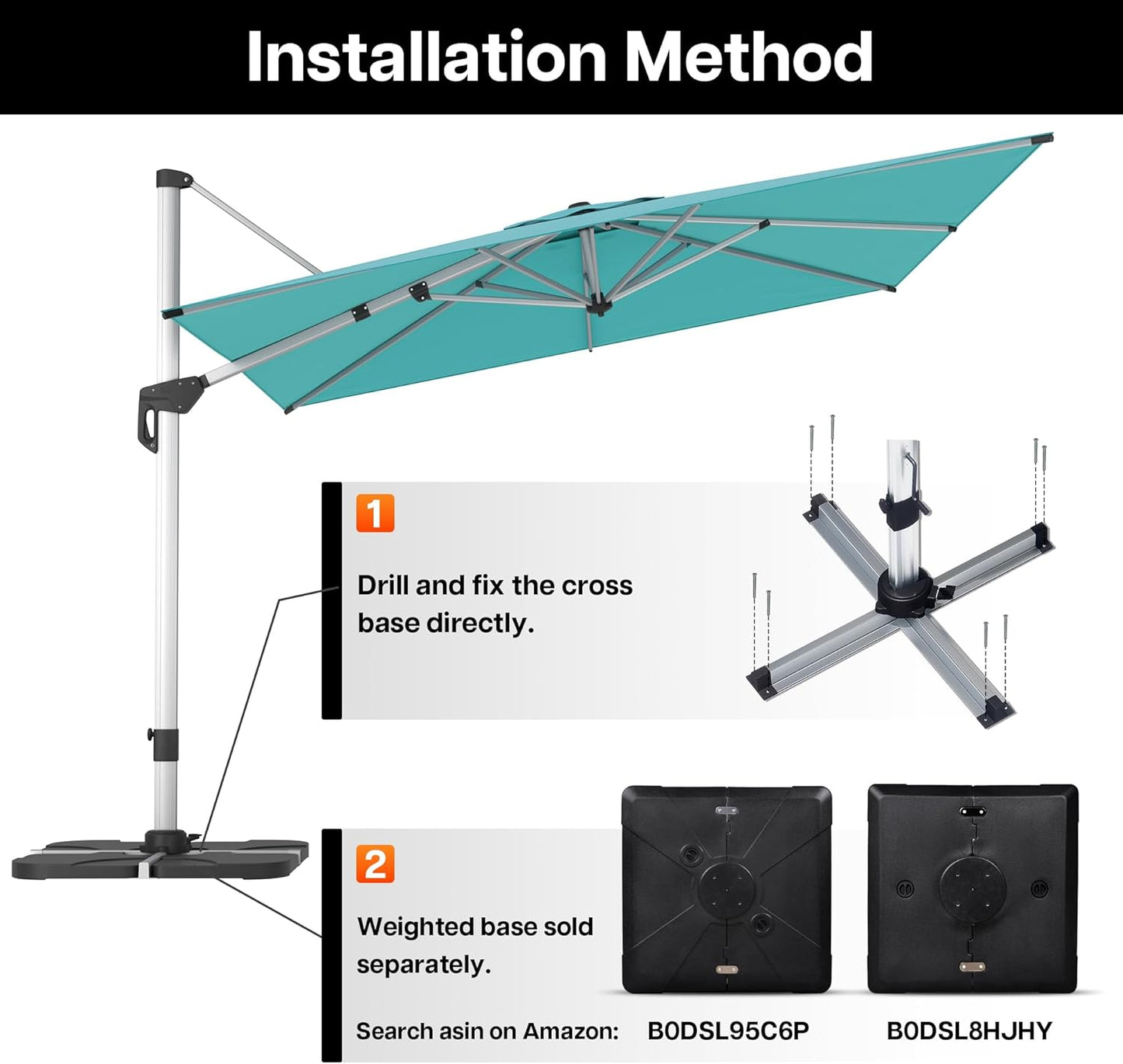 Patio Umbrella, 10FT Outdoor Cantilever Umbrella with 360-degree Rotation for Garden, Deck, Backyard, Pool and Beach, Turquiose