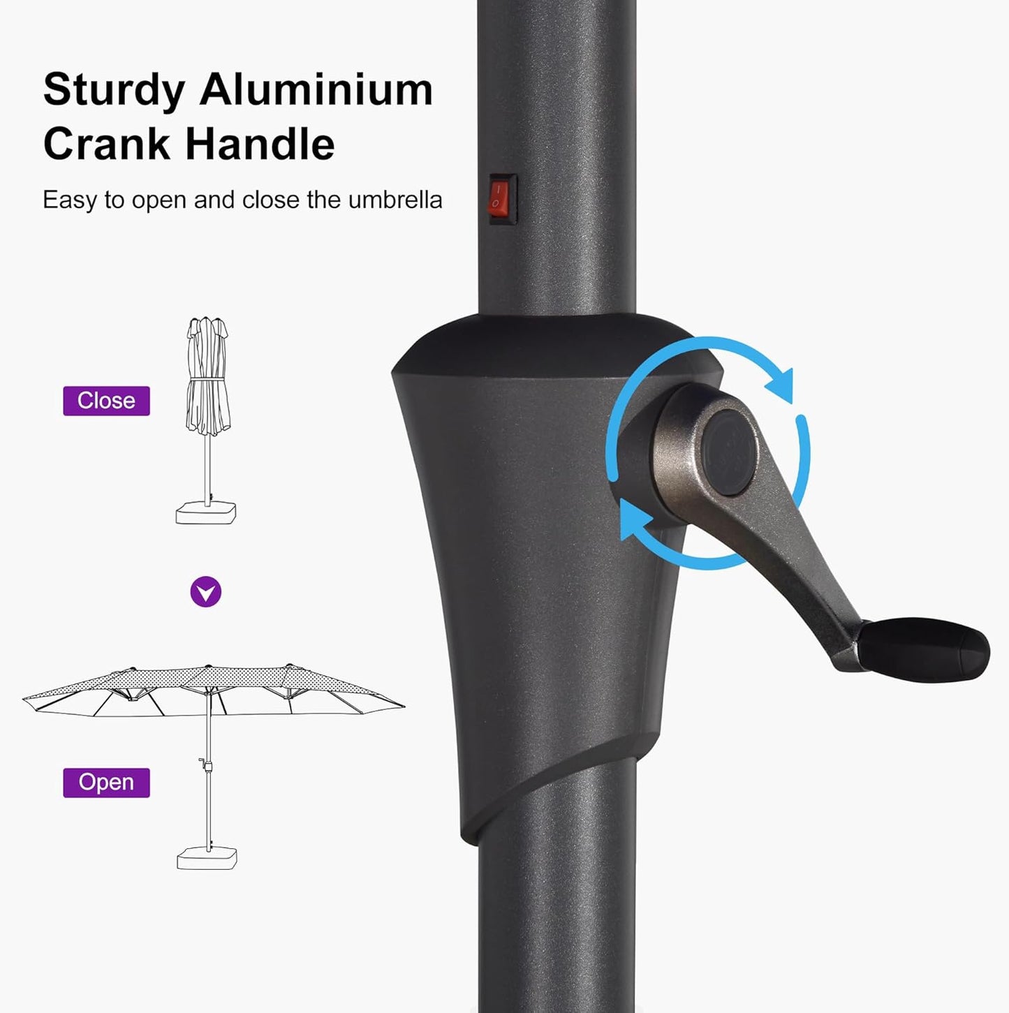 PURPLE LEAF 14ft Patio Umbrella with Solar Lights Outdoor Double-Side Market Umbrella with Base Included Rectangle Table Umbrella for Pool Garden Backyard, Light Grey