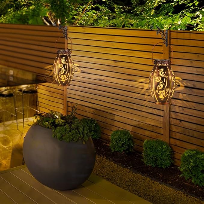 pearlstar 2 Pack Solar Lantern Hanging Light Outdoor Waterproof Decorative Metal Solar Lamp for Table Garden Yard Patio Balcony Pathway,Copper,Perfect Gift for Women/Mom/Men,Cardinal-2