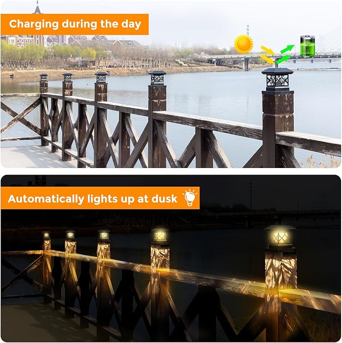 TWINSLUXES Solar Post Cap Lights Outdoor - Waterproof LED Fence Post Solar Lights for 3.5x3.5/4x4/5x5 Wood Posts in Patio, Deck or Garden Decoration Warm Light… (6 Pack)